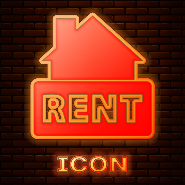 发光的霓虹灯悬挂标志与文本租赁图标图片下载