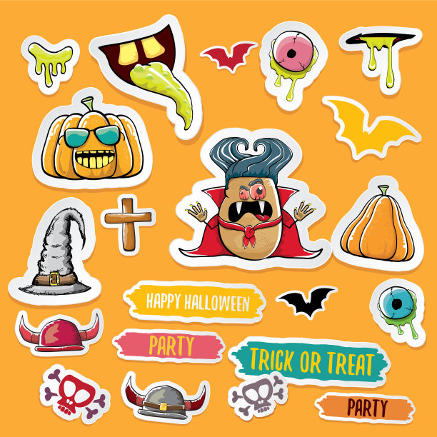 万圣节贴纸的图标设置与德古拉图片下载