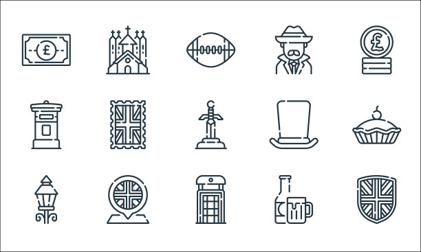 英格兰线图标线性集质量线集图片下载