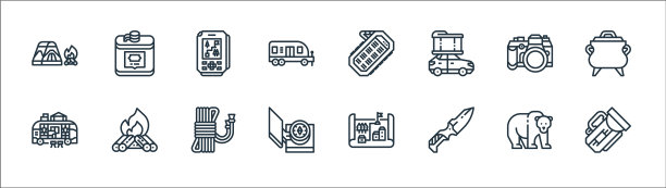 露营线图标线性集质量线集图片下载