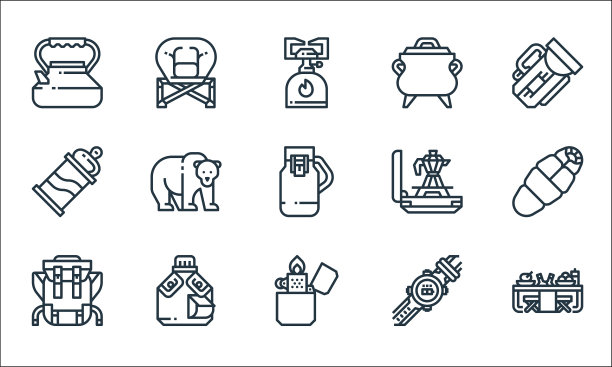 露营线图标线性集质量线集图片下载