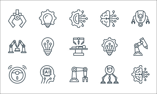 机器人生产线图标线性集质量线集图片下载