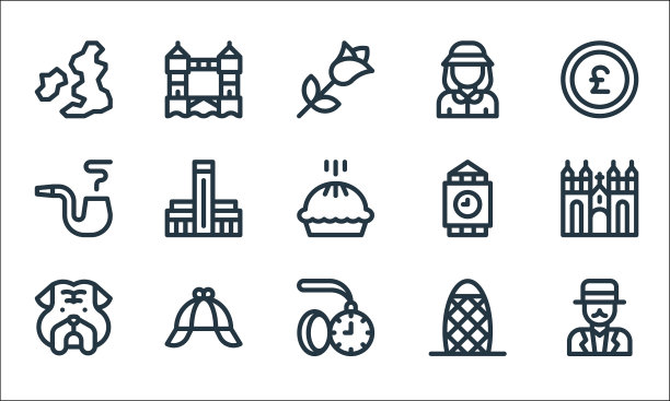 英格兰线图标线性集质量线集图片下载