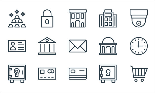 银行和金融线图标线性集质量图片下载