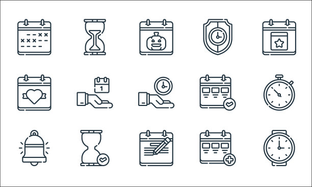 日历和日期线图标线性设置质量图片下载