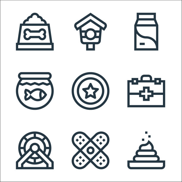 宠物店线图标线性设置质量线设置图片下载