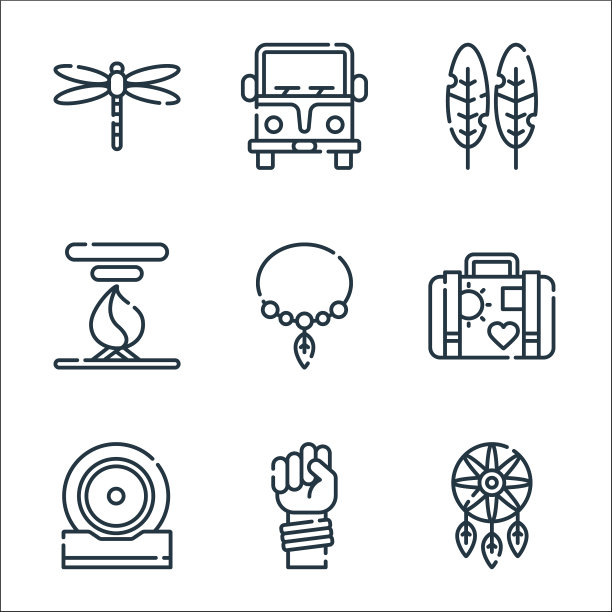 嬉皮士线图标线性集质量线集图片下载