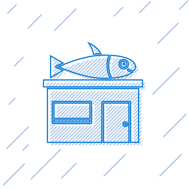 蓝色线海鲜店图标孤立在白色图片下载