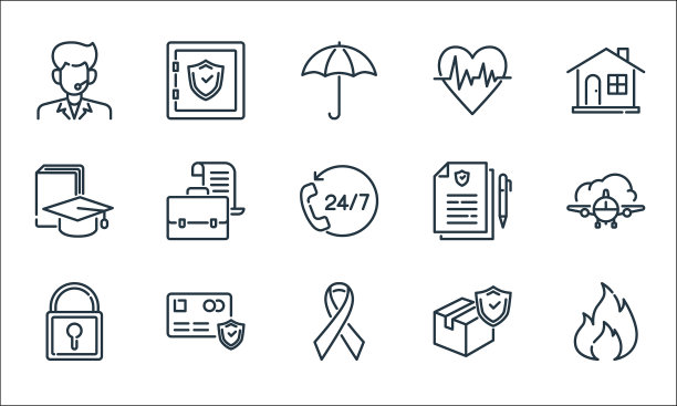 保险线图标线性集质量线集图片下载