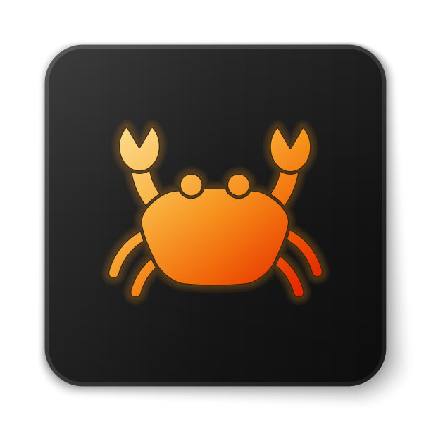 橙色发光的霓虹灯蟹图标孤立在白色图片下载