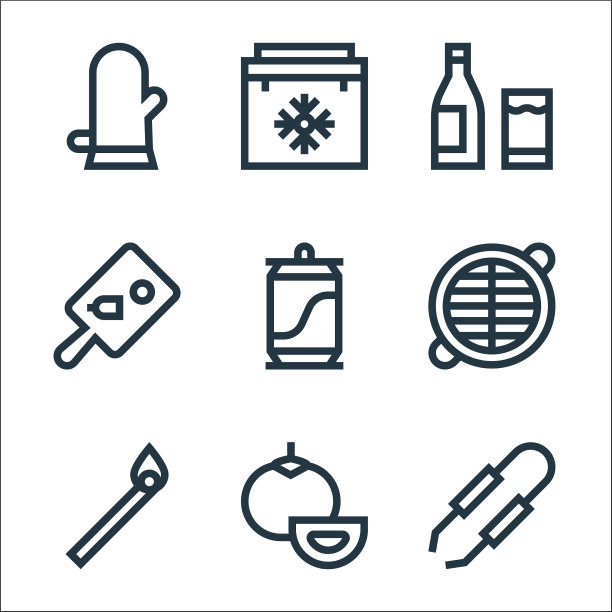 平坦的烤肉线图标线性设置质量线图片下载