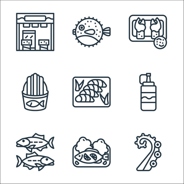 海鲜线图标线性集质量线集图片下载