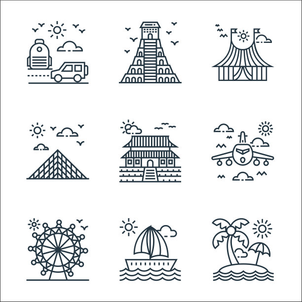 旅游线图标线性集质量线集图片下载