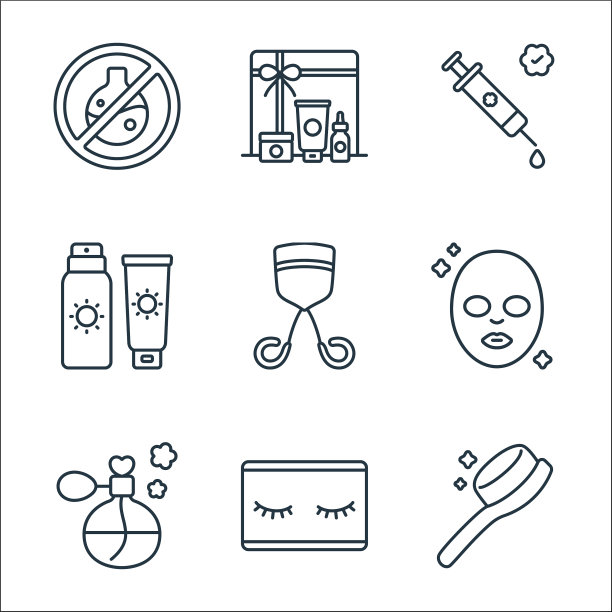美容化妆品系列图标线性设置质量图片下载
