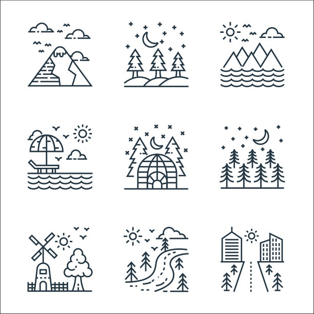 自然和景观线图标线性集合图片下载