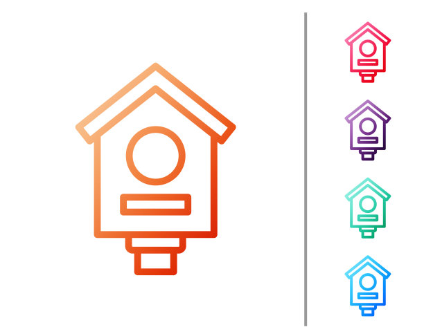 红色线鸟屋图标孤立在白色上图片下载