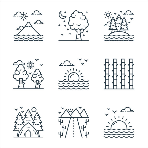 自然和景观线图标线性集合图片下载