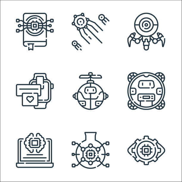 机器人生产线图标线性集质量线集图片下载