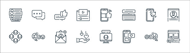 社交媒体线图标线性设置质量线图片下载