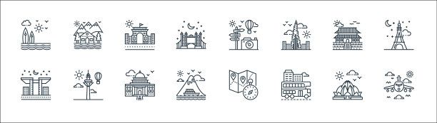 旅游线图标线性集质量线集图片下载