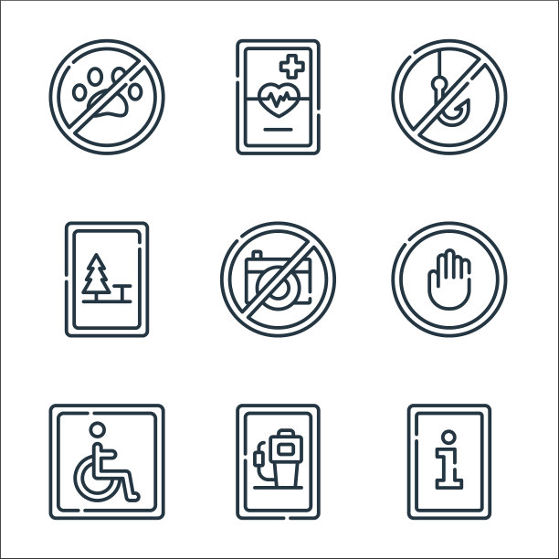 信号和禁忌线图标线性集合图片下载