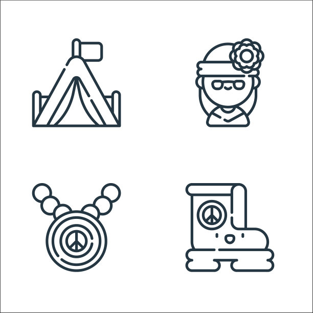 嬉皮士线图标线性集质量线集图片下载