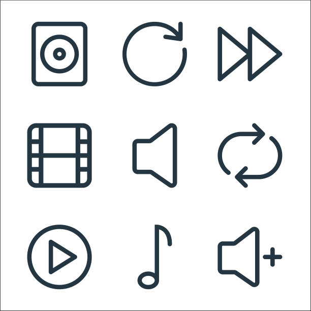 多媒体线图标线性集质量线集图片下载