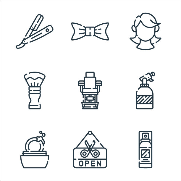 美发和理发线图标线性集图片下载