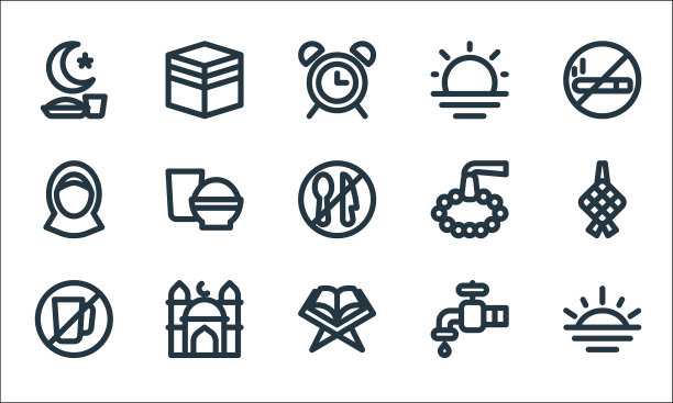 斋月线图标线性集质量线集图片下载