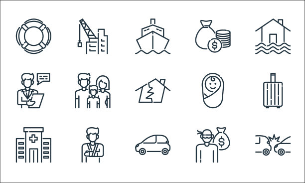 保险线图标线性集质量线集图片下载