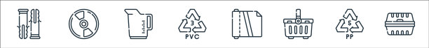 塑料制品线性图标集图片下载