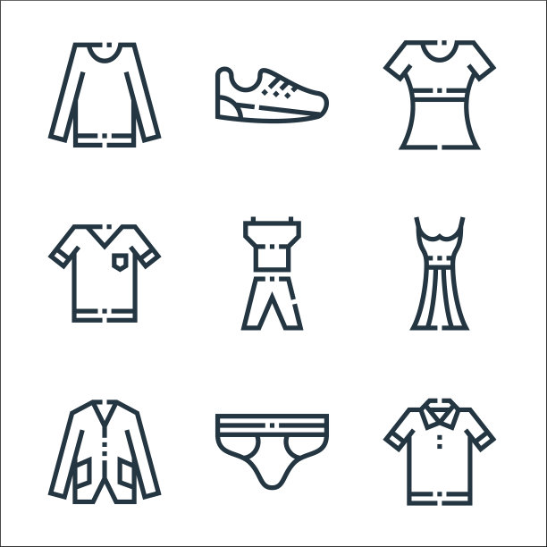 服装和服装系列图标线性设置质量图片下载