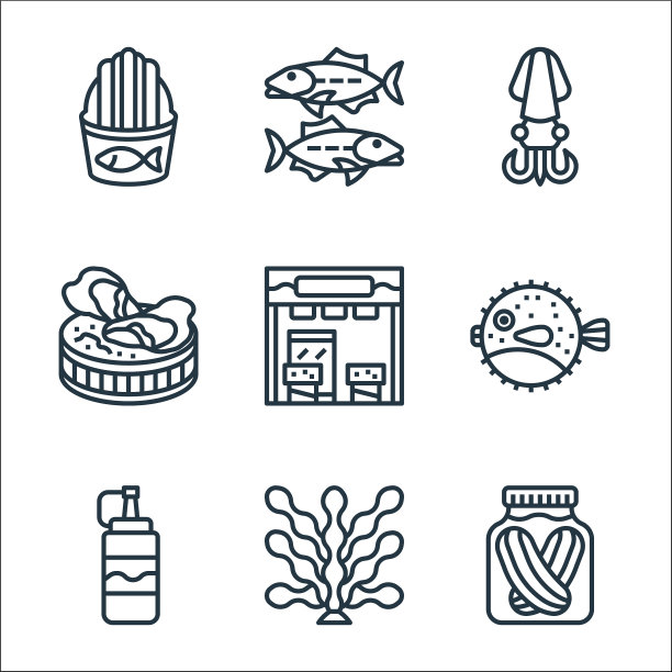 海鲜线图标线性集质量线集图片下载