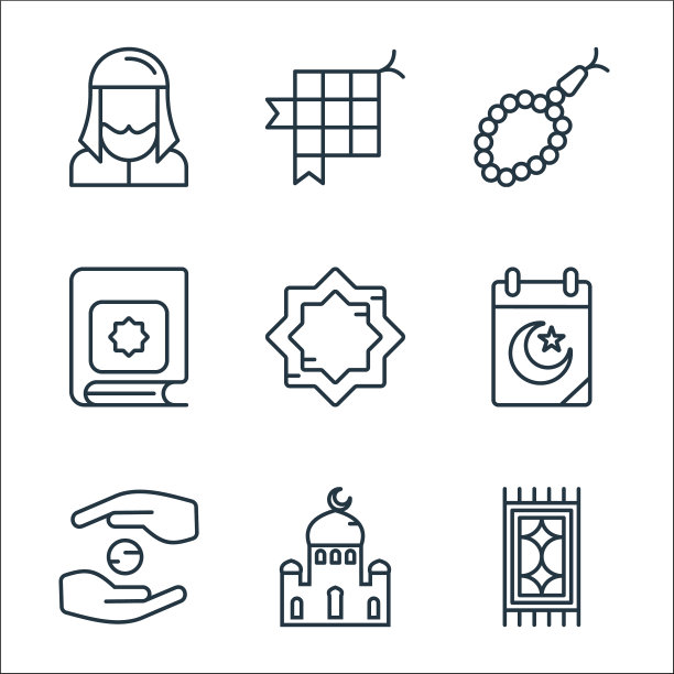 斋月线图标线性集质量线集图片下载