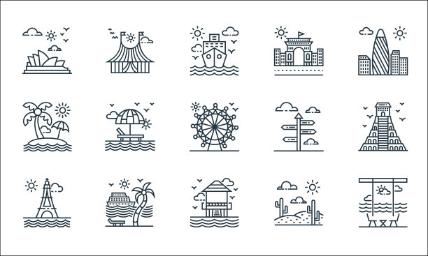 旅游线图标线性集质量线集图片下载