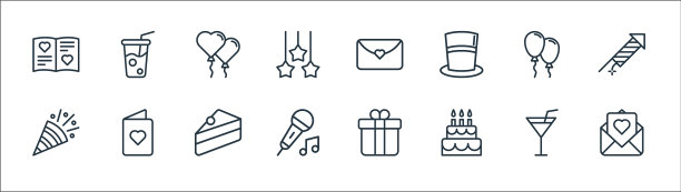 生日线图标线性集质量线集图片下载