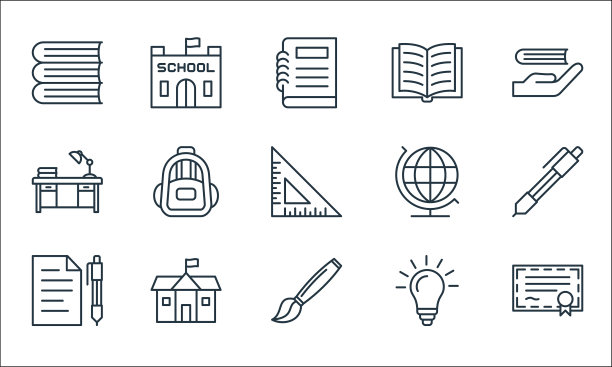 教育线图标线性集质量线集图片下载