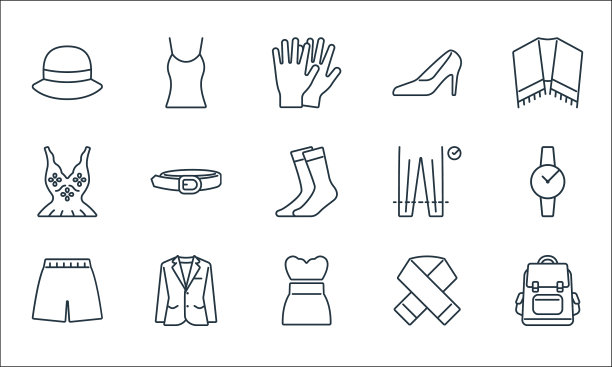 衣服和装备线图标线性集质量图片下载