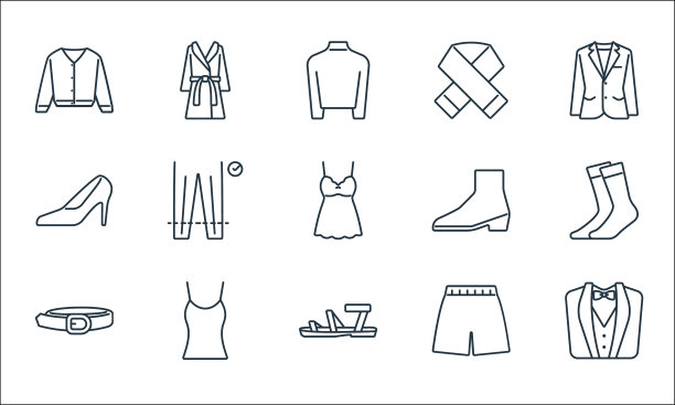 服装和服饰线性图标集图片下载
