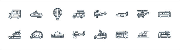 车辆运输线图标线性集质量图片下载