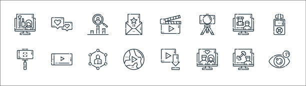 视频博主线图标线性设置质量线图片下载