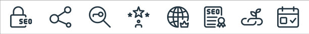 Web应用程序SEO线性图标集图片下载