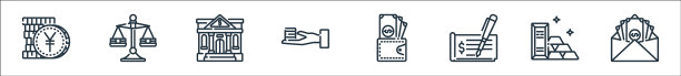 银行和金钱线图标线性集质量图片下载