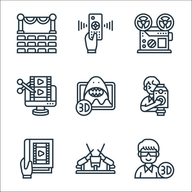 电影线图标线性集质量线集图片下载