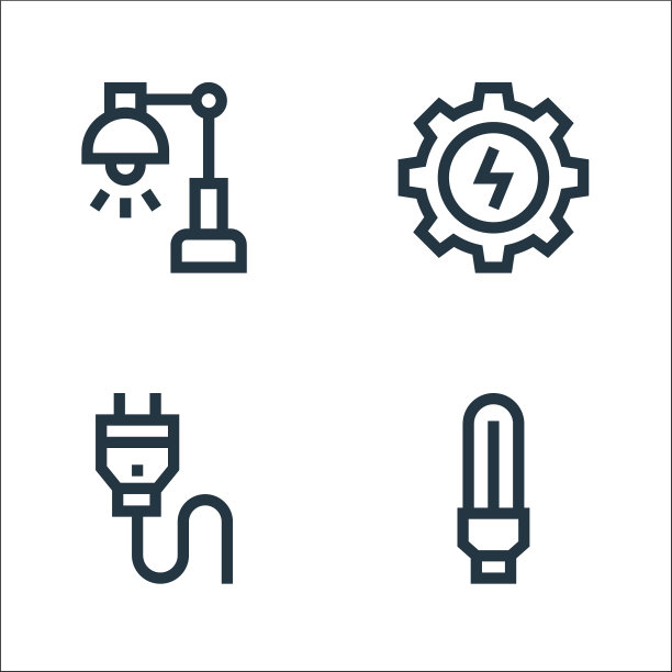 电工工具和线条图标线性集合图片下载