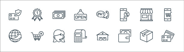 电子商务线图标线性集质量线集图片下载