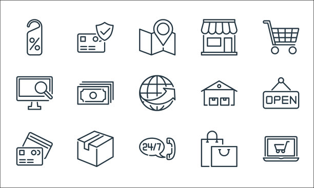 电子商务线图标线性集质量线集图片下载