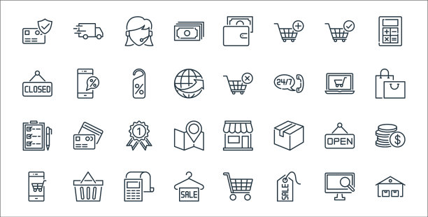 电子商务线图标线性集质量线集图片下载