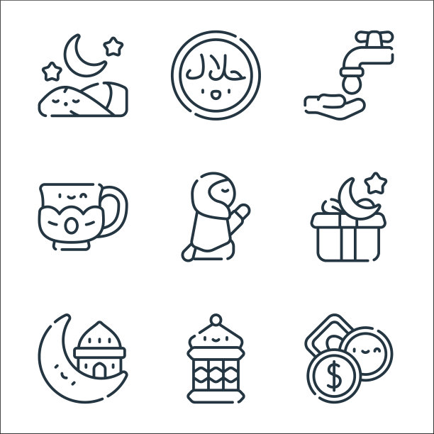 斋月线图标线性集质量线集图片下载