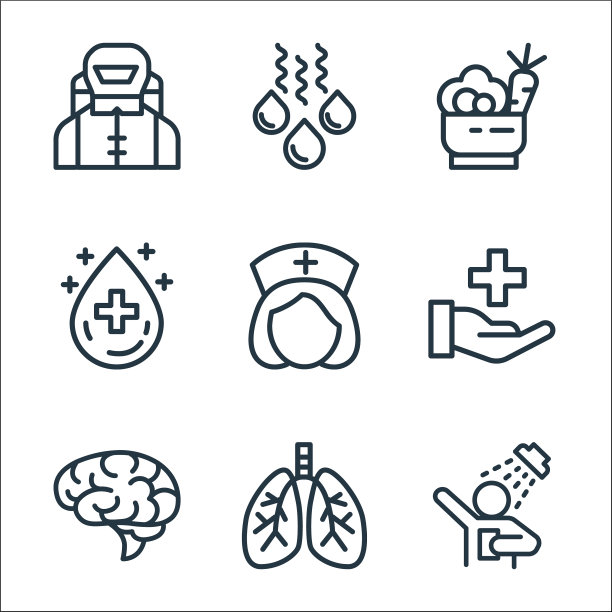 健康和保护线图标线性集图片下载